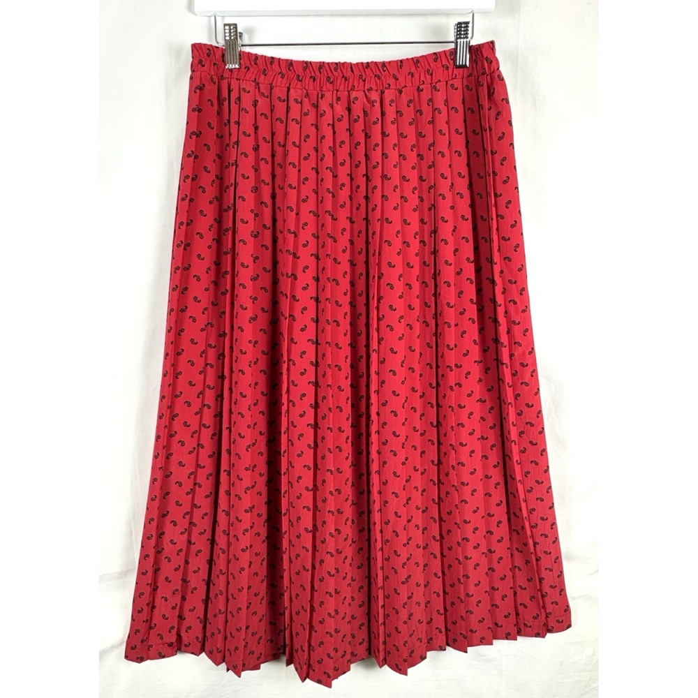 Andrea Gayle Skirt Red Paisley Size 12 Maxi Academia Flowy Pleated Smart Casual